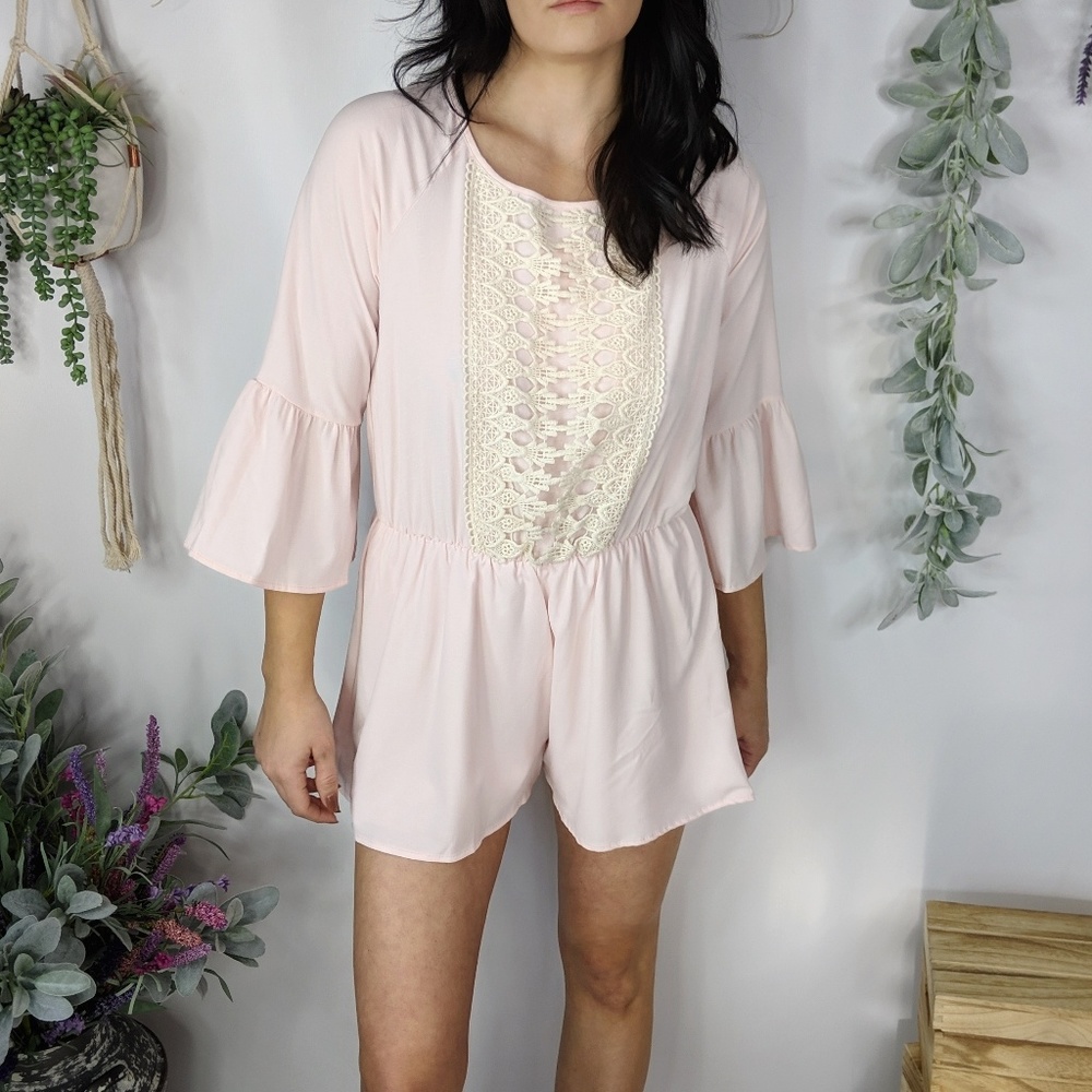 ♻️COTTON CANDY lace front backless romper pink 280 - Picture 2 of 6